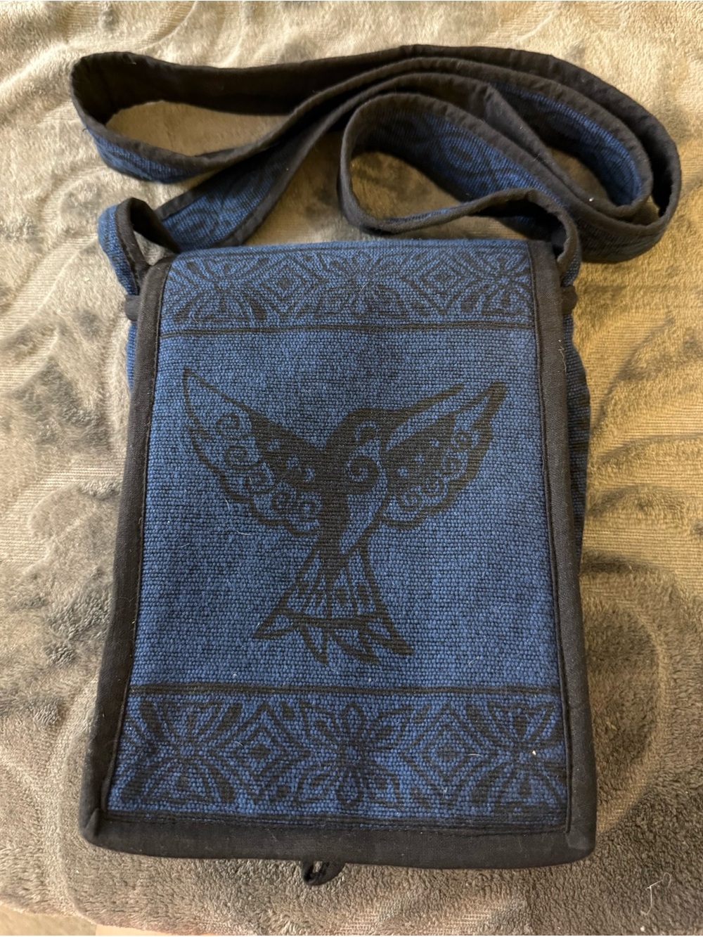 Ganesh Himal Trading Blue Woven Crossbody Sling Bag with Flap Bird Motif OSP